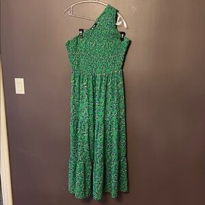One-Shoulder BTFBM Large Green Floral Maxi Dress with elasticated top